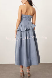 Fashionable Chic Off Shoulder Structured Pleat Corset A-line Midi Dress