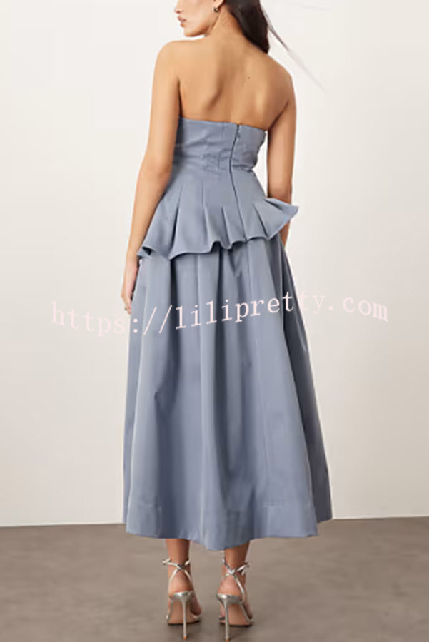 Fashionable Chic Off Shoulder Structured Pleat Corset A-line Midi Dress
