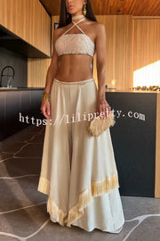 Sexy Lace-Up Bandeau Top and Irregular Tassel Pants Set