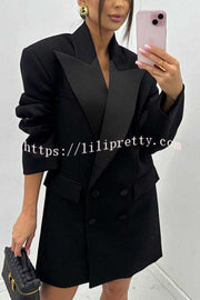 Chic Style Satin Lapel Button Up Long Sleeve Oversized Blazer