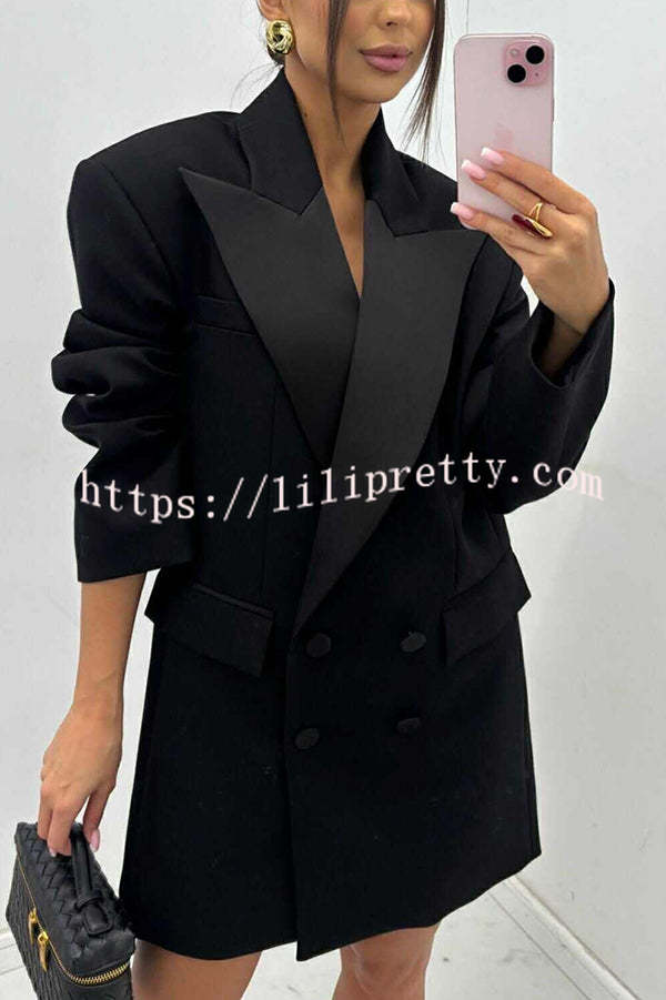 Chic Style Satin Lapel Button Up Long Sleeve Oversized Blazer