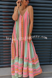 Lilipretty Away on Vacay Ethnic Print A-line Cami Maxi Dress