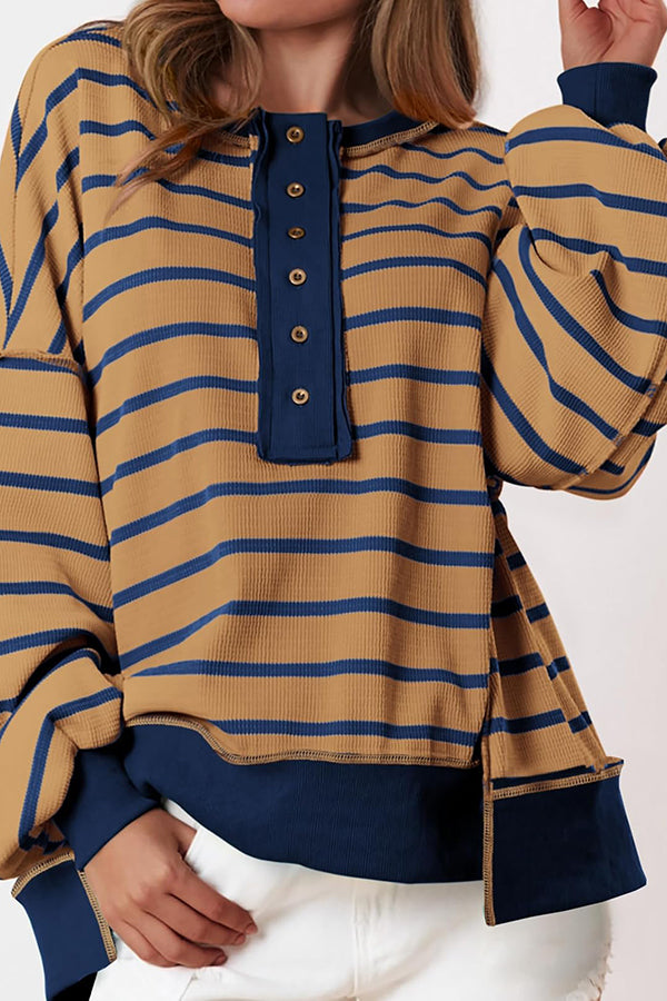 Fashion Striped Print Loose Casual Long-sleeved Top
