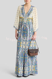 Unique Printed V-Neck Loose Elegant Maxi Dress
