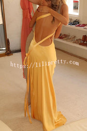 Moonlit Soiree Satin Asymmetrical One Shoulder Backless Strap Maxi Dress