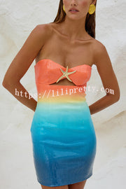 Gradient Sequin Sexy Off-the-shoulder Hollow Slim Mini Dress
