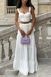 Fashionable Suspender Slim-fit Top and Elastic Waist Stitching Elegant Maxi Skirt Set
