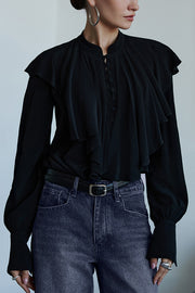 Court-style Draped Ruffled Elegant Chiffon Blouse