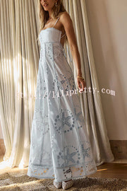 Simona Embroidered Starfish Pattern Backless Tie-up Slip Maxi Dress