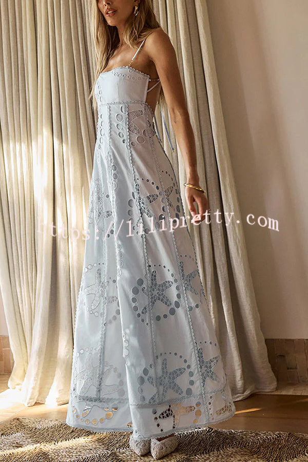 Simona Embroidered Starfish Pattern Backless Tie-up Slip Maxi Dress