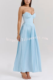 Romantic and Elegant Pleated Strapless Maxi Dress