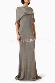 Fit and Elegance Fine Shimmering Fabric Open Cowl Back Draped Neckline Maxi Dress