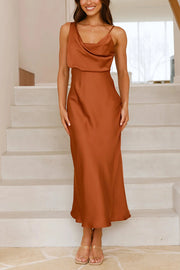 Satin Solid Color Elegant Sling Waist Open Back Maxi Dress