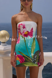 Beach Club Sequin Unique Print Strapless Stretch Mini Dress