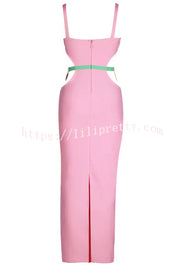 Sunny and Sexy Colorblock Shell Pendant Cutout Waist Stretch Maxi Dress