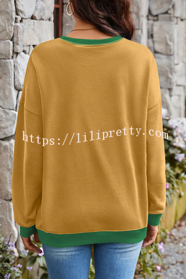 Fashionable Contrasting Color Loose Long-sleeved Casual Sweatshirt