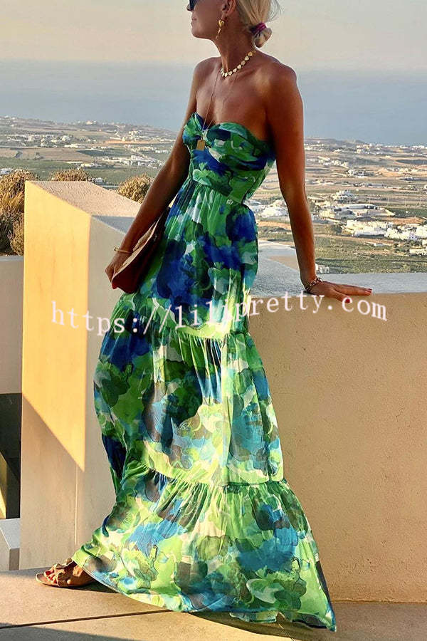 Vacation Colour Palette Floral Twist Bust Off Shoulder Maxi Dress