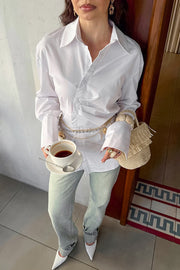 Solid Color Elegant Asymmetrical Long-sleeved Casual Shirt