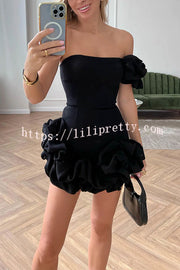 Lilipretty Delightful and Elegant Vibe Off Shoulder Flounce Bottom Mini Dress