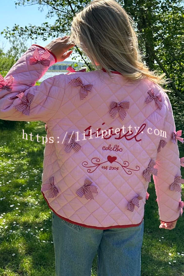 Lily Bow Embroidered Long-sleeve Lace-up Pocket Cotton Jacket