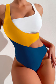 Sexy Contrast Color One-Piece Stretch Bikini Swimsuit