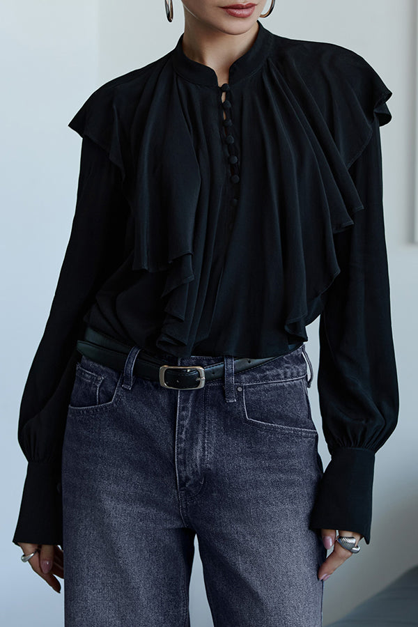 Court-style Draped Ruffled Elegant Chiffon Blouse