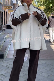 Fashion Sports Stripe Print and Ribbed Embroidered Long Sleeve Zipper Stand Nack Pocket Plush Coat