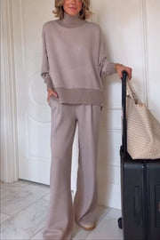 Berner High-Neck Long Sleeve Side Zipper Sweatshirt and Elastic Waist Pocketed Loose Pants Set