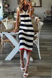 Lilipretty Cutest In The Room Striped V-neck Loose Slit Midi Dress