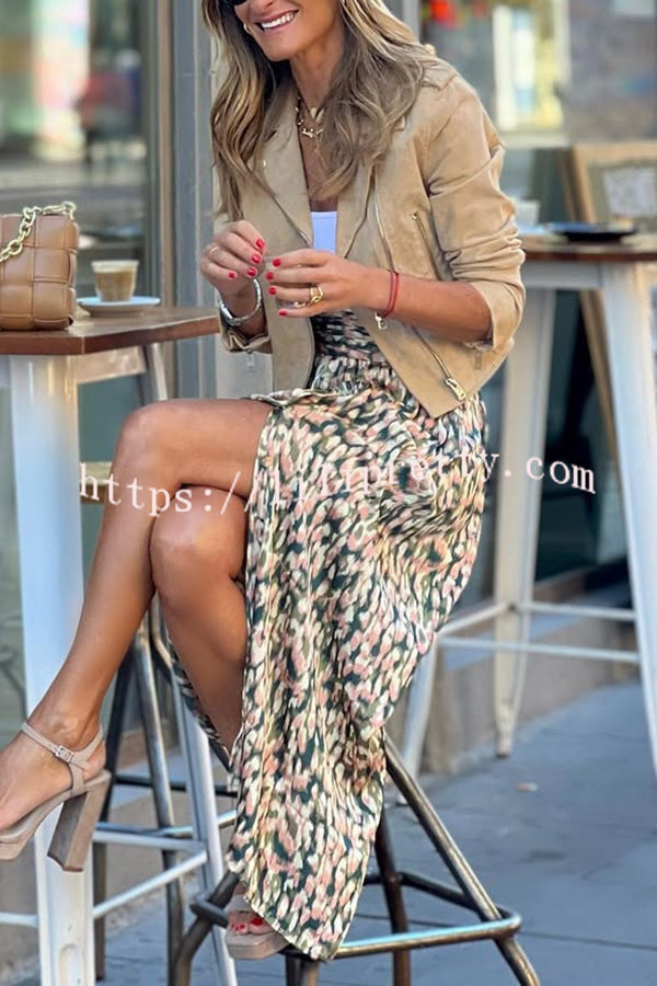 Fashion Suede Lapel Long Sleeve Motorcycle Jacket