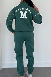 Fashionable Letter Striped Long-sleeved Sweatshirt and Elastic Waist Casual Pocket Pants Set