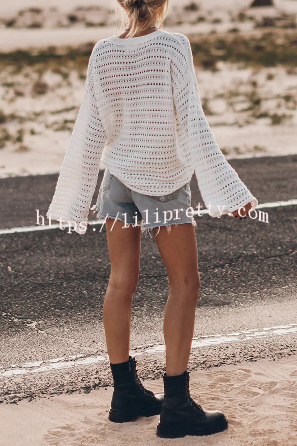 Lilipretty Living Easy Knit Bell Sleeve Hollow Out Relaxed Top