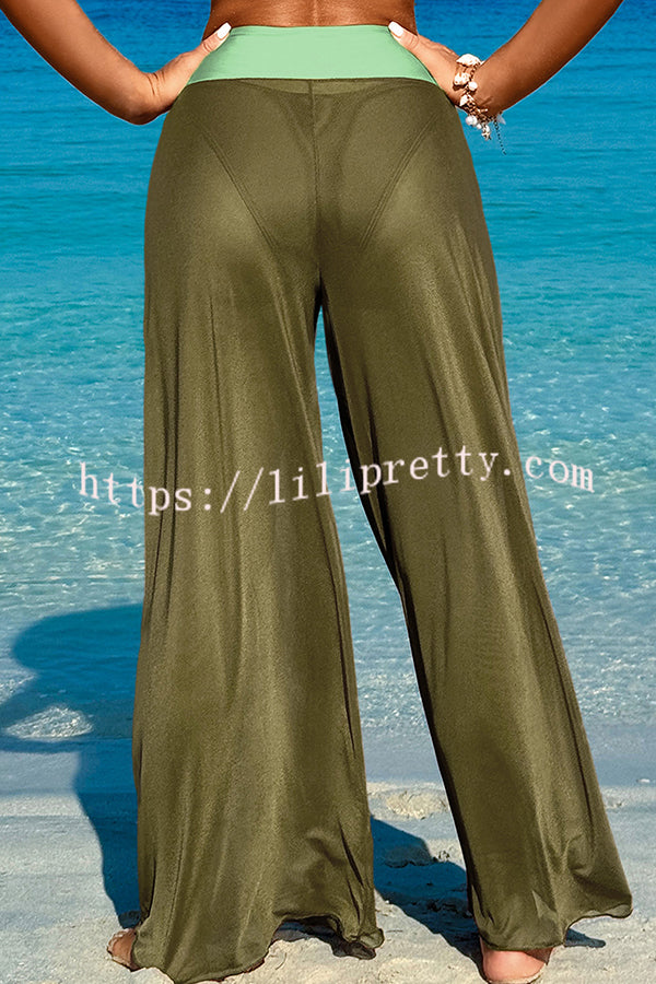 Solid Color Loose Metal Buckle Beach Pants