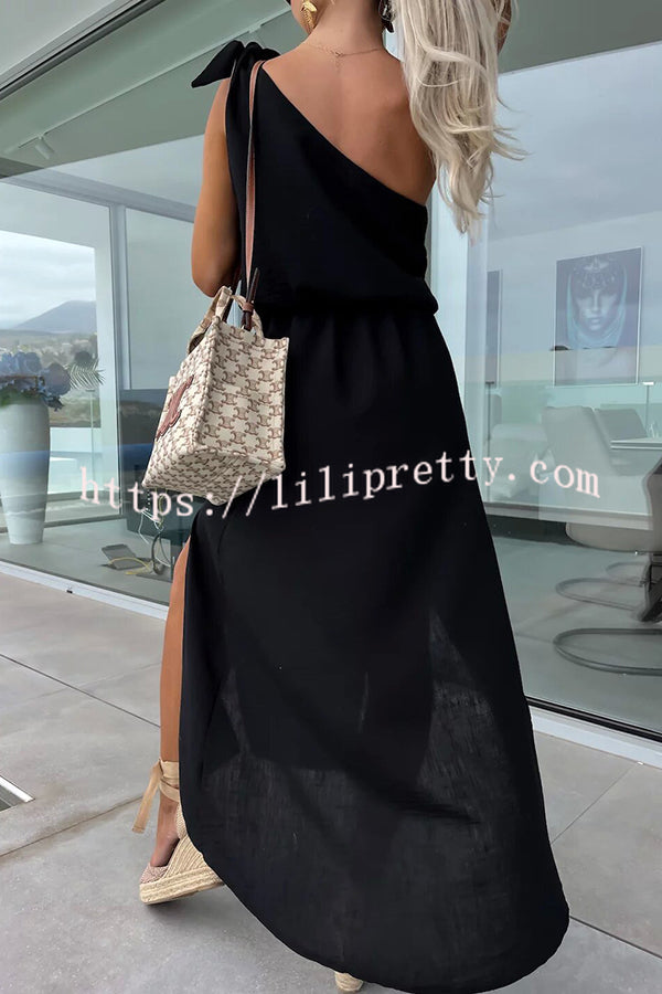 Lilipretty Bayside Beauty One Shoulder Slit Relaxed Midi Dress
