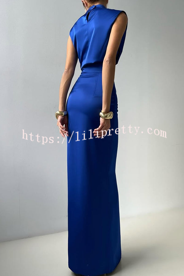 Solid Color Casual Sleeveless Crop Top and Elegant Button-down Maxi Skirt Set
