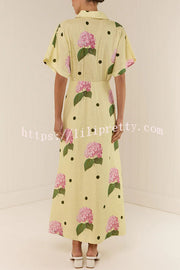 Jasmine Linen Blend Floral Polka Dot Wide Sleeve Shirt Maxi Dress