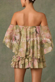 Chiffon Floral Print Elegant Multi-Layered Ruffle Mini Dress