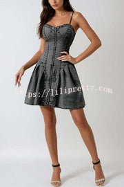 Fashionable Patchwork Suspender Zipper Slim Denim Mini Dress