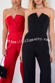 Tuxedo-style Off Shoulder Pocket Wide Leg Formal Jumpsuit