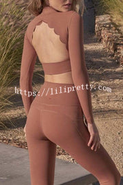 Lilipretty Open Back Petal Trim Long Sleeve Yoga Sports Crop Top