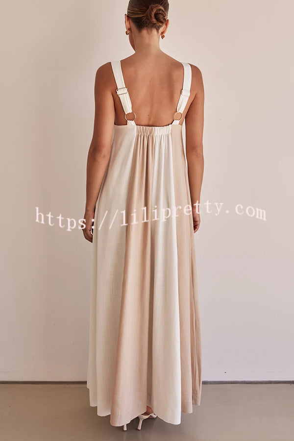 Day To Night Linen Blend Colorblock Wide Strap Maxi Dress