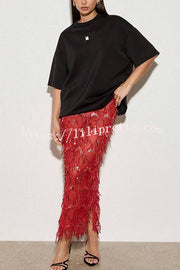 Sexy See-through Sequined Tassel Midi Skirt