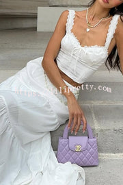 Fashionable Suspender Slim-fit Top and Elastic Waist Stitching Elegant Maxi Skirt Set