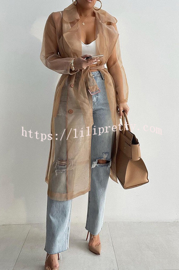 Lilipretty Solid Color Patchwork Button Belt Pocket Long Sleeve Coat