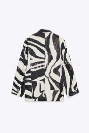 Breath of Freedom Animal Print Button Up Long Sleeve Lapel Loose Blazer