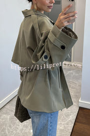 Modern Urban Dropped Shoulder Strap Button Detail Belted Lapel Loose Trench Coat
