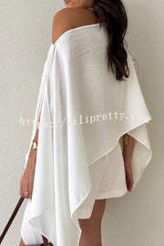 Light and Elegant Linen Blend Wide Neck Cape Sleeve Loose Top