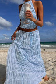 Lilipretty Versatility and Vintage Charm Pleated Drawstring Waist Tiered Maxi Skirt
