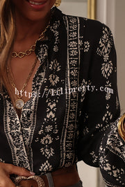 Unique Print Long-Sleeved Button-Up Elegant Shirt