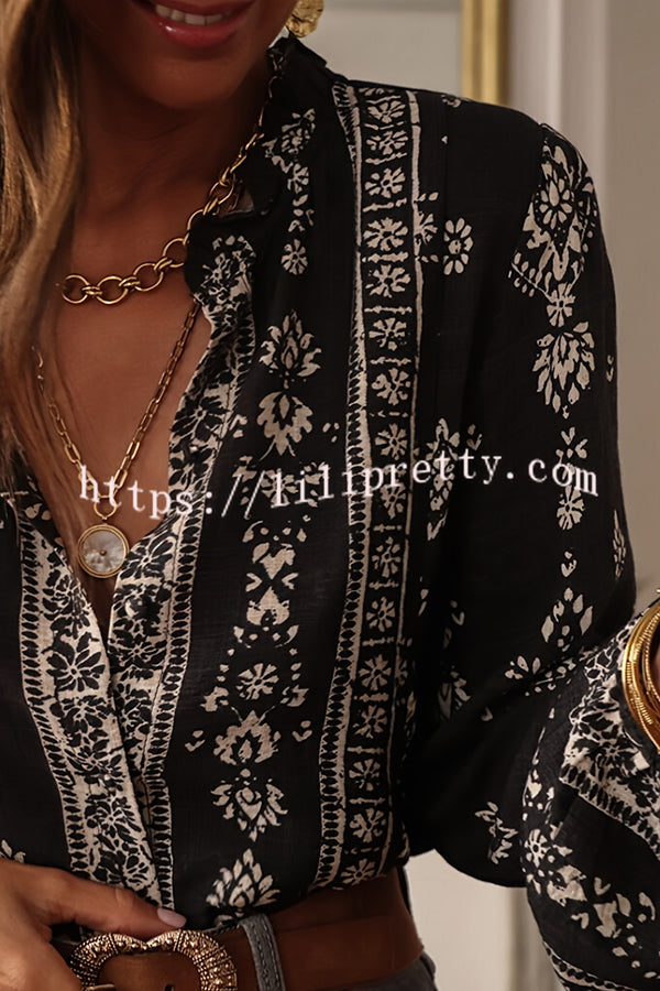 Unique Print Long-Sleeved Button-Up Elegant Shirt